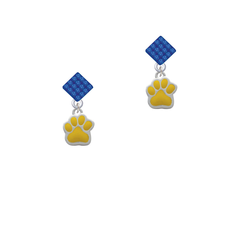 Delight Jewelry Small Yellow Paw Blue Crystal Diamond-Shape Earrings