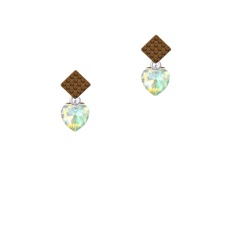 Delight Jewelry Clear AB Crystal Heart Brown Crystal Diamond-Shape Earrings