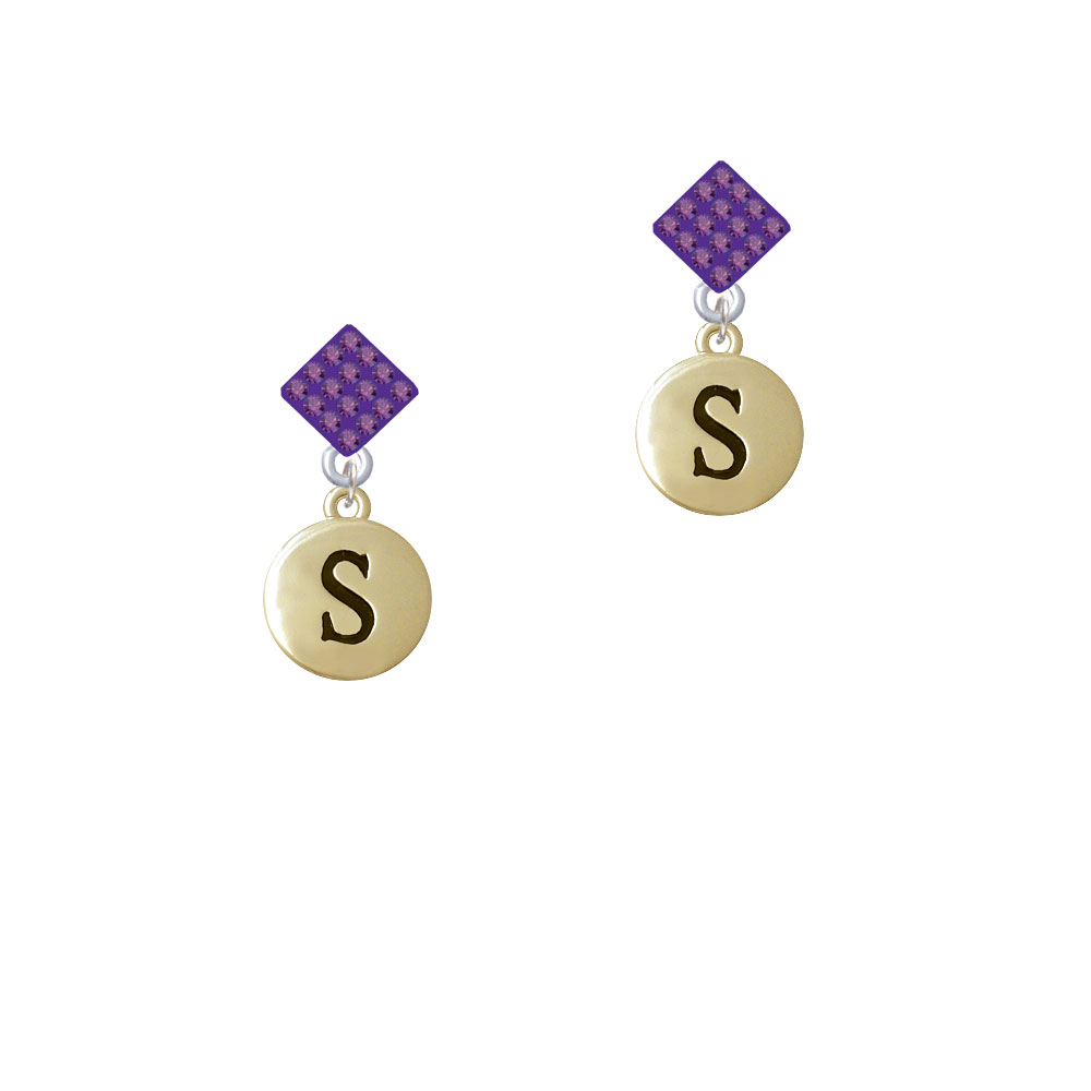 Delight Jewelry Capital Gold Tone Letter - S - Pebble Disc - Purple Crystal Diamond-Shape Earrings