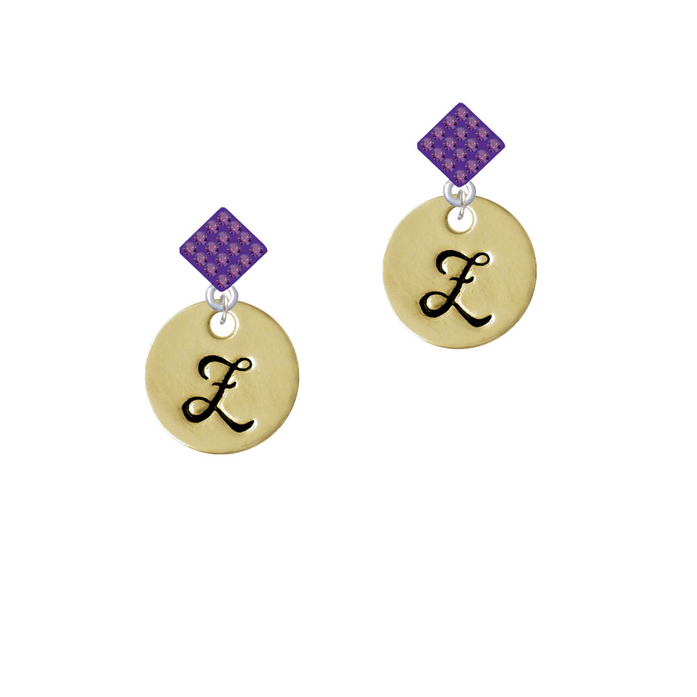 Delight Jewelry Large Gold Tone Disc Letter - Z - 3/4'' Purple Crystal Diamond-Shape Earrings