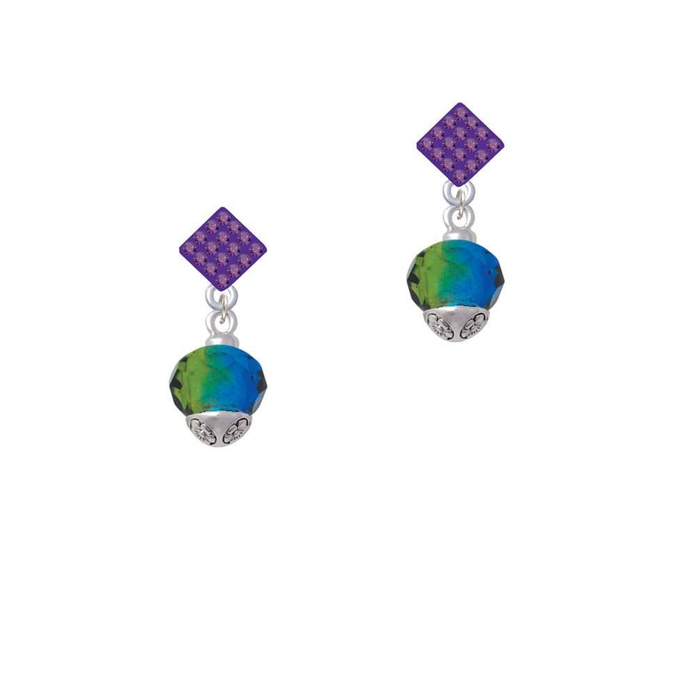 Delight Jewelry 12mm Faceted Hot Blue Glass Spinner Purple Crystal Diamond-Shape Earrings