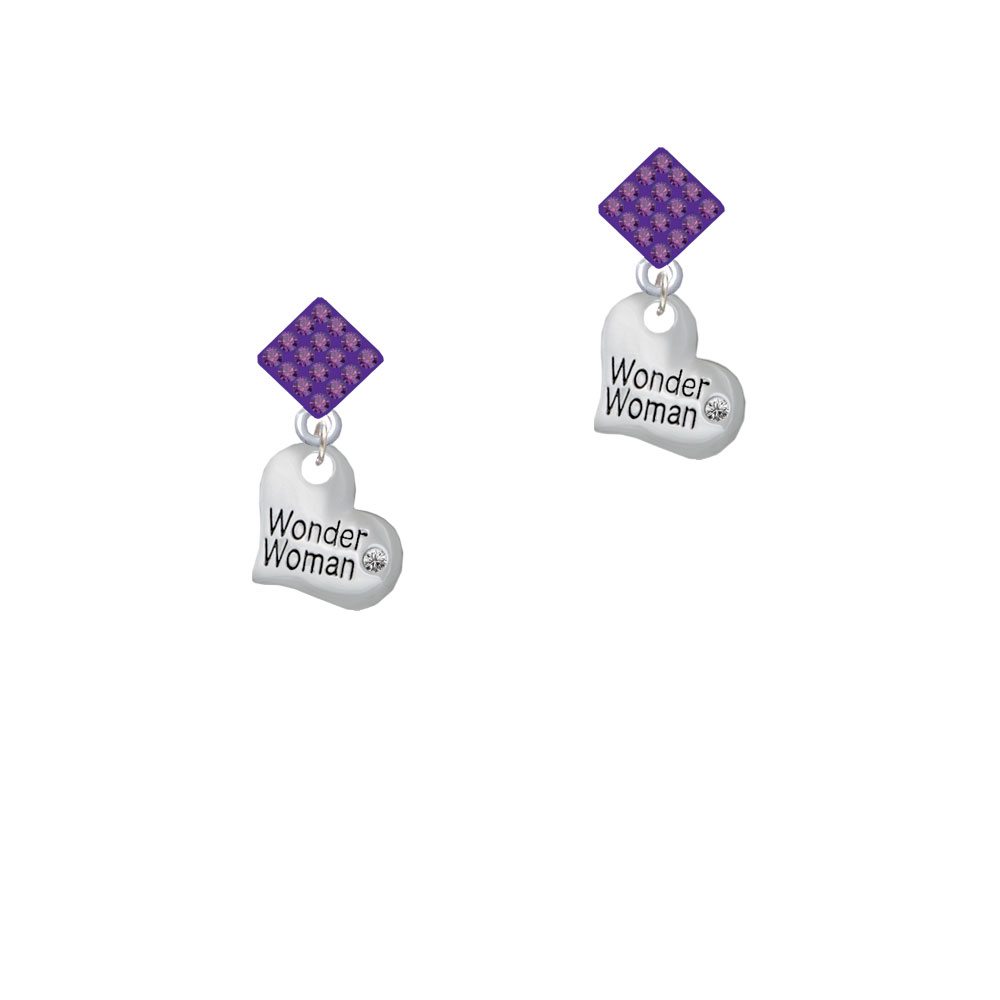 Delight Jewelry Small Wonder Woman Heart Purple Crystal Diamond-Shape Earrings