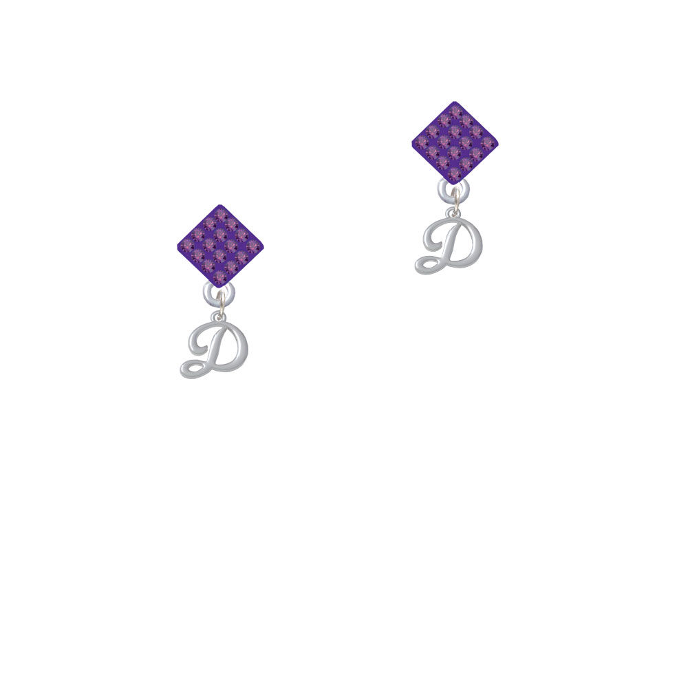 Delight Jewelry Mini Gelato Script Initial - D - Purple Crystal Diamond-Shape Earrings