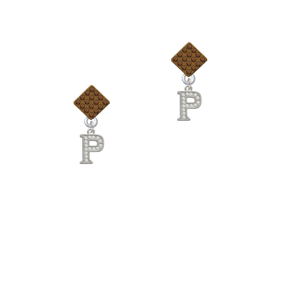 Delight Jewelry Small Crystal Initial - P - Brown Crystal Diamond-Shape Earrings