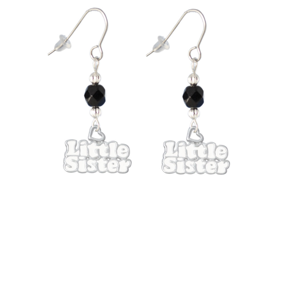 Delight Jewelry White ''Little Sister'' with Heart Black Bead French Earrings