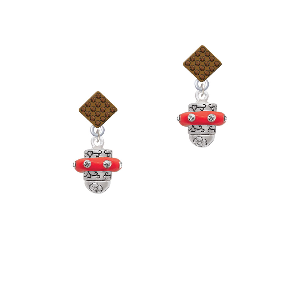 Delight Jewelry Crystal Red Spinner Brown Crystal Diamond-Shape Earrings