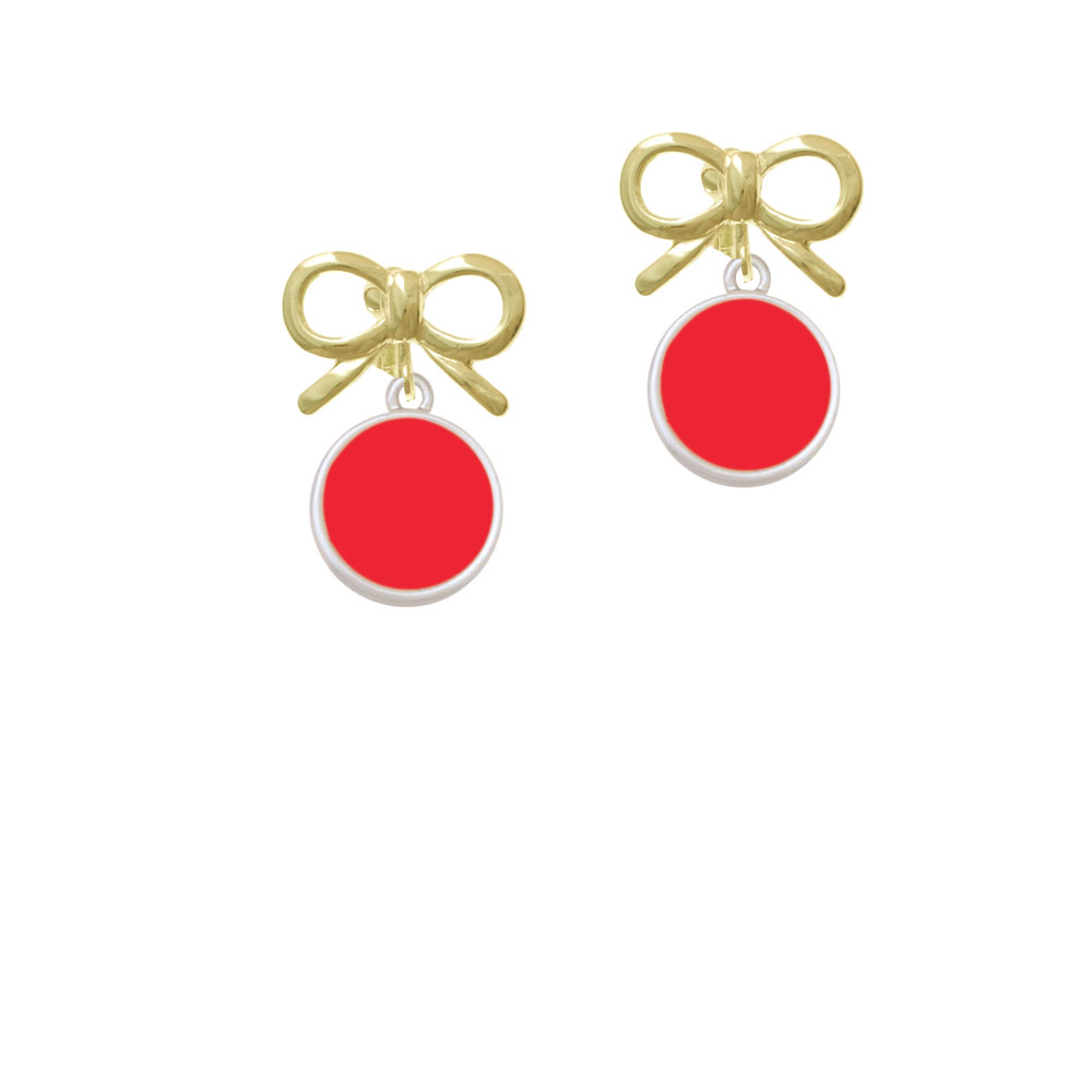 Delight Jewelry Small Red Enamel Disc Gold-tone Bow Crystal Clip On Earrings