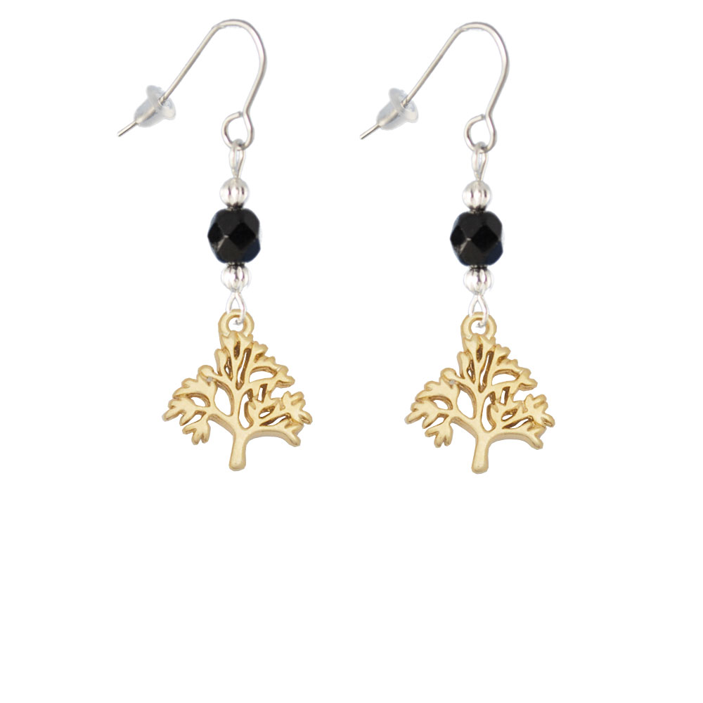 Delight Jewelry Gold Tone Medium Tree of Life Black Bead French Earrings