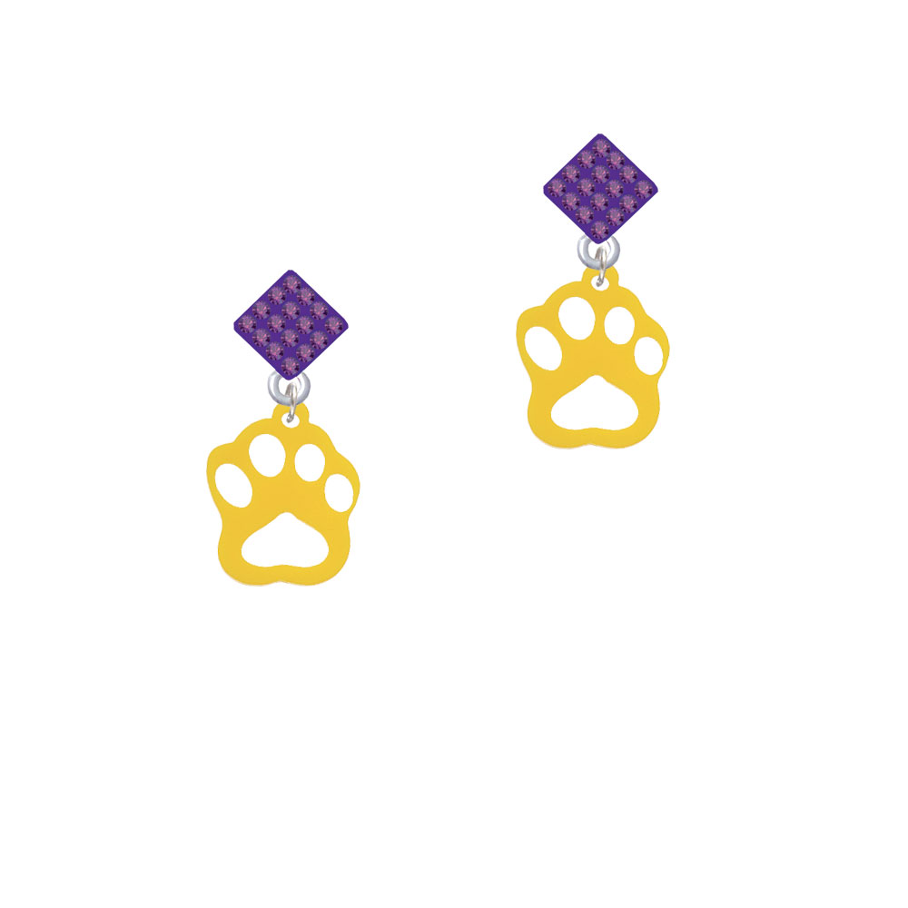 Delight Jewelry Acrylic Small Paw Yellow Purple Crystal Diamond-Shape Earrings