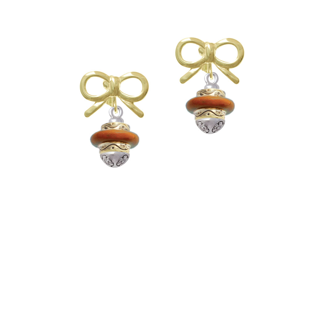 Delight Jewelry Translucent Brown Center Gold Tone Spinner Gold-tone Bow Crystal Clip On Earrings