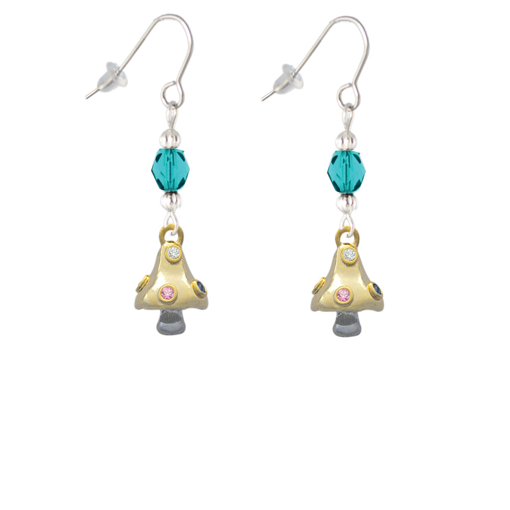 Delight Jewelry 3-D Gold Tone Mushroom with Crystals Teal Bead French Earrings