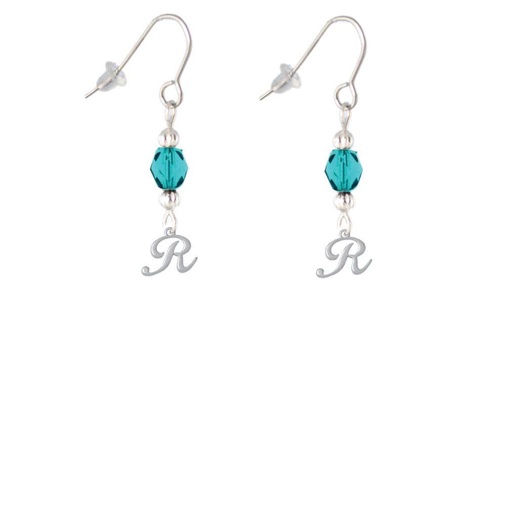 Delight Jewelry Mini Gelato Script Initial - R - Teal Bead French Earrings