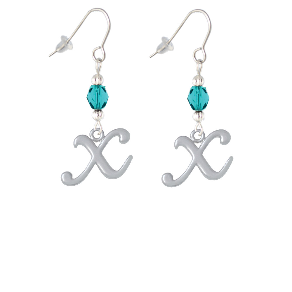 Delight Jewelry Small Gelato Script Initial - X - Teal Bead French Earrings
