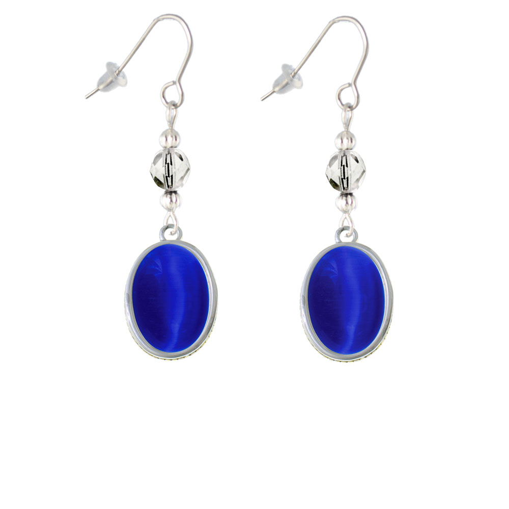 Delight Jewelry Small Blue Imitation Cat's Eye Clear Bead French Earrings