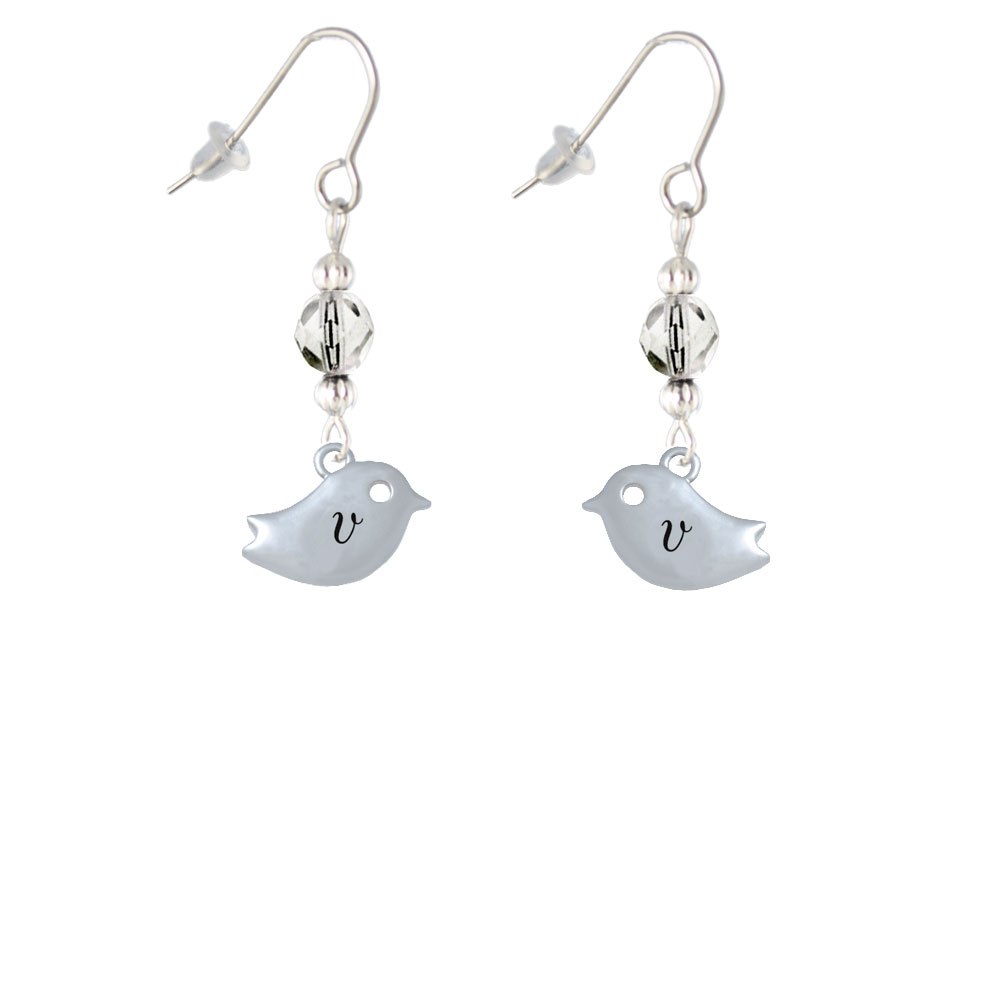 Delight Jewelry Little Bird Initial - V - Clear Bead French Earrings