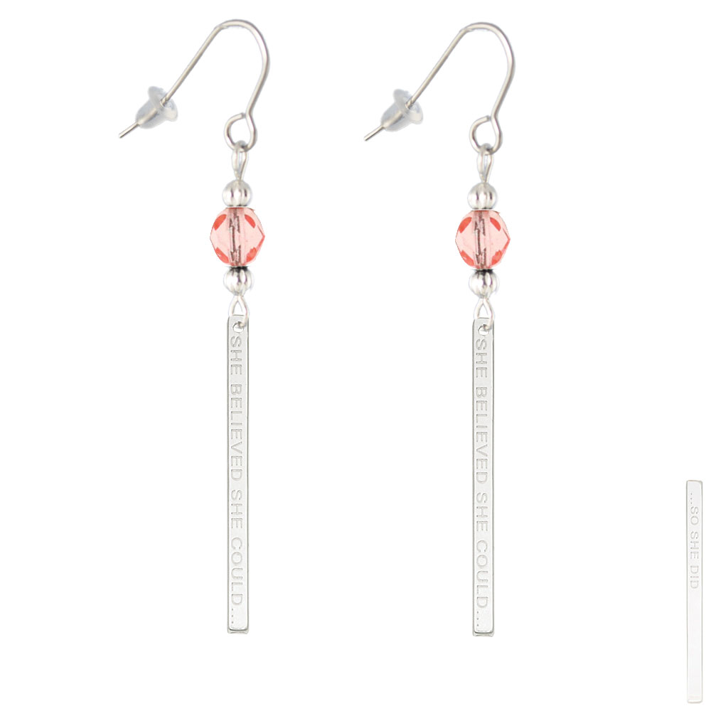 Delight Jewelry She Believed She Could Bar Pink Bead French Earrings