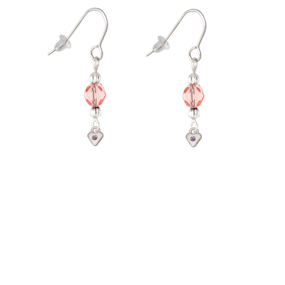 Delight Jewelry Mini Light Purple Crystal Heart Pink Bead French Earrings