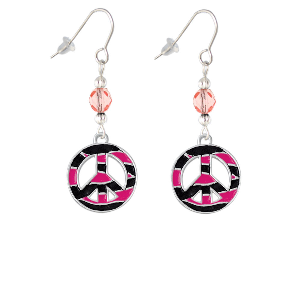 Delight Jewelry Large Hot Pink Tiger Print Peace Sign Pink Bead French Earrings