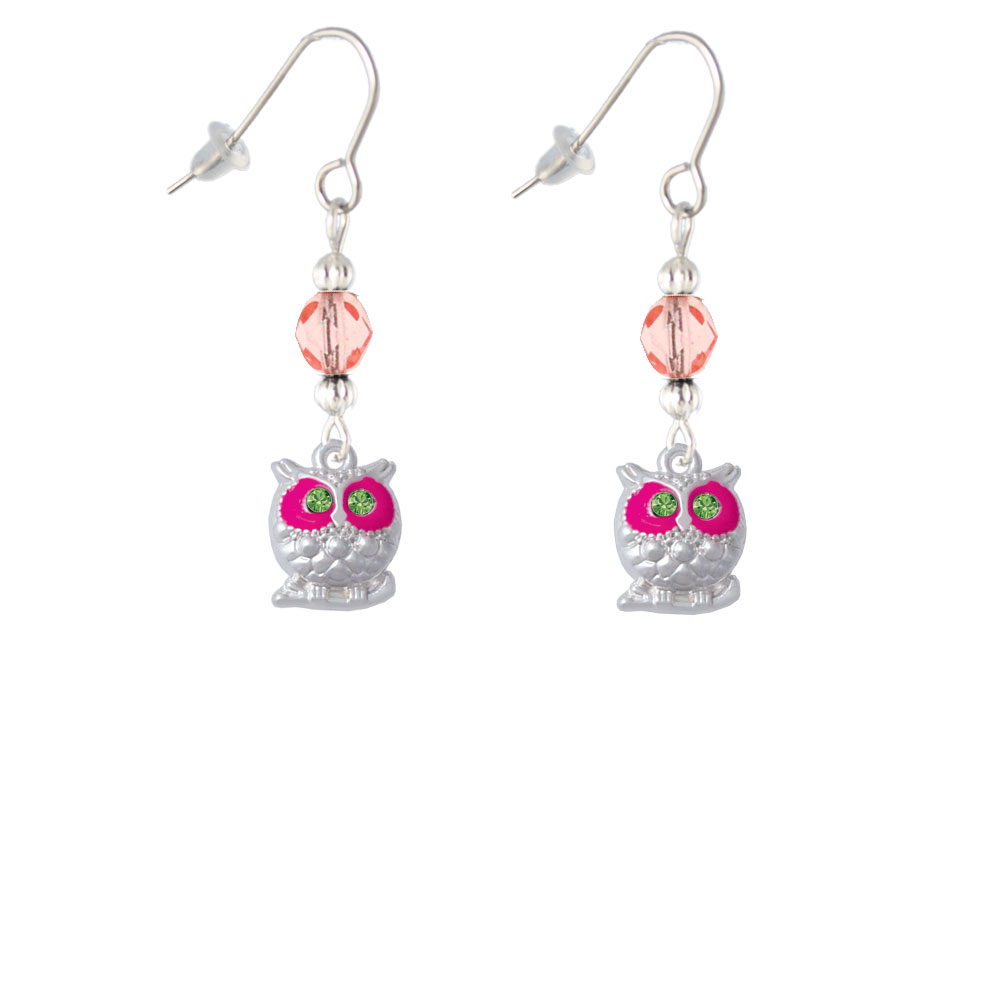 Delight Jewelry Owl with Hot Pink & Lime Green Crystal Eyes Pink Bead French Earrings