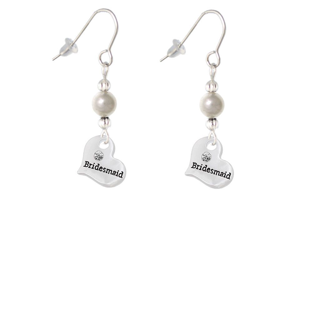 Delight Jewelry Small Bridesmaid Heart Imitation Pearl Bead French Earrings