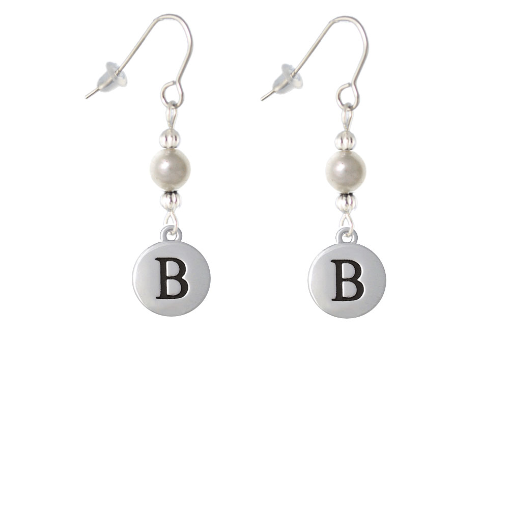 Delight Jewelry Capital Letter - B - Pebble Disc - Imitation Pearl Bead French Earrings