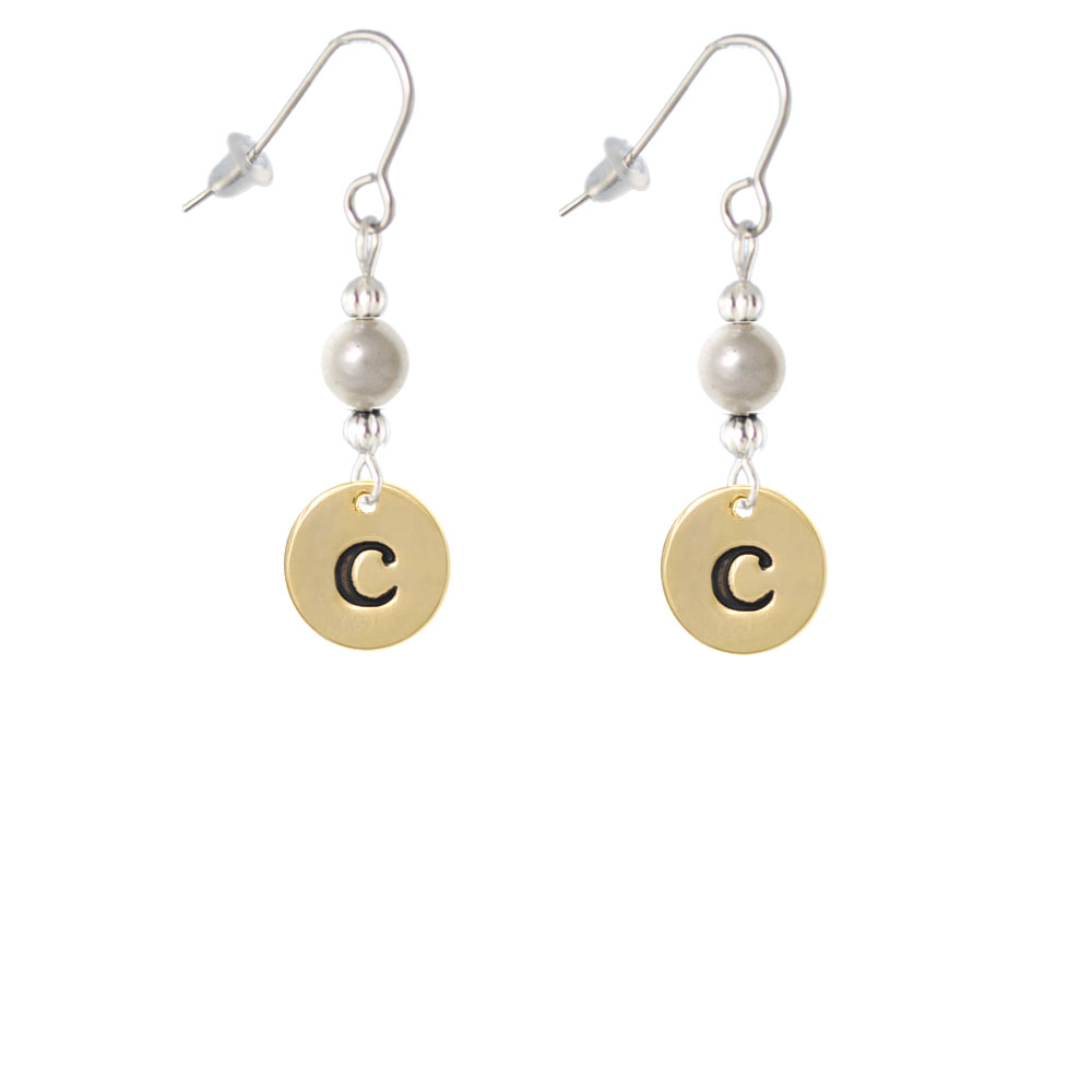 Delight Jewelry Gold Tone Disc 1/2'' Initial - c - Imitation Pearl Bead French Earrings