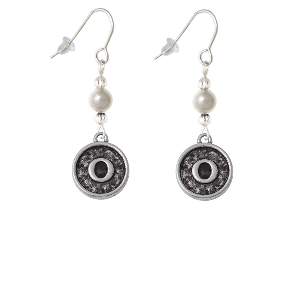 Delight Jewelry Antiqued Round Seal - Initial - O - Imitation Pearl Bead French Earrings