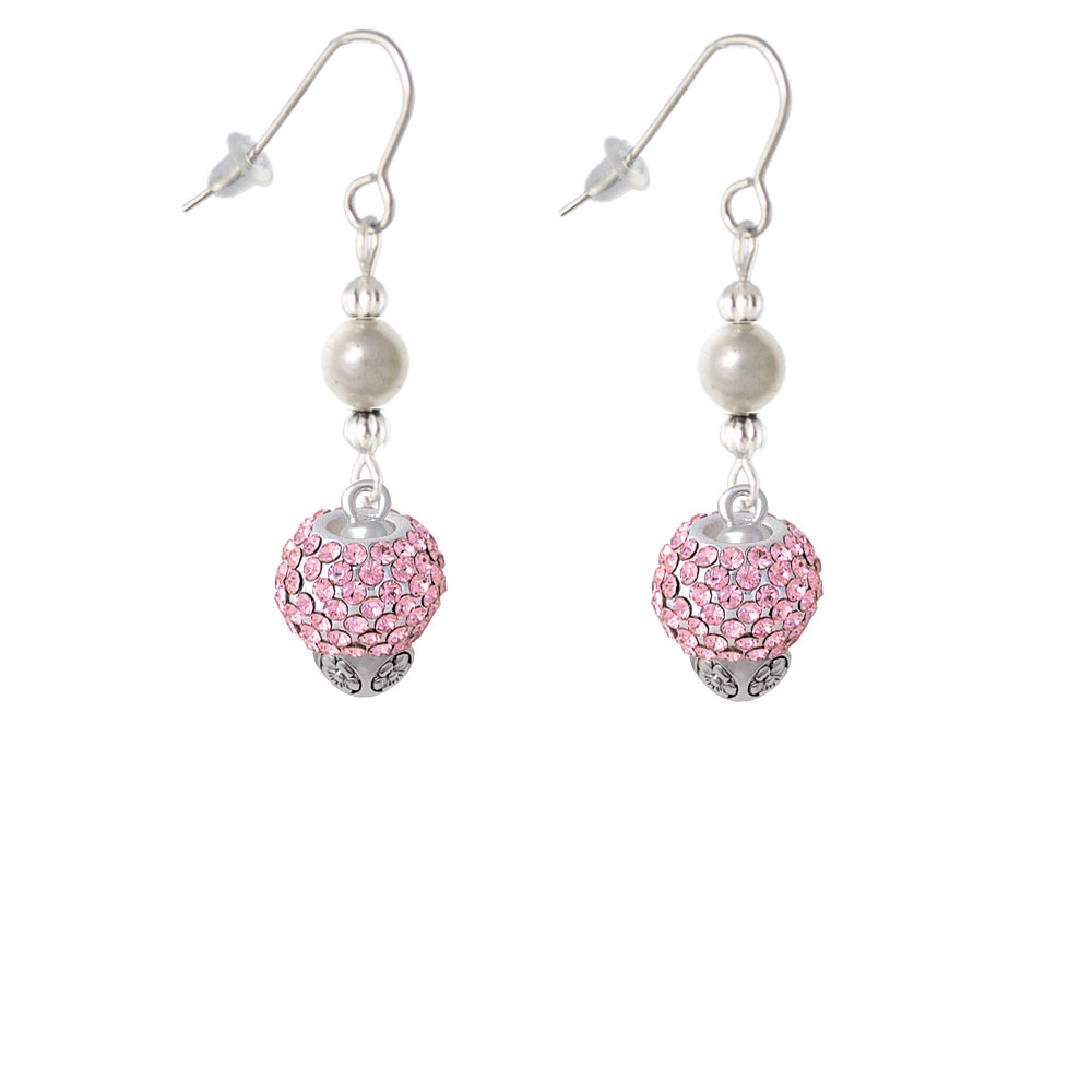 Delight Jewelry Pink Crystal Sparkle Spinner Imitation Pearl Bead French Earrings