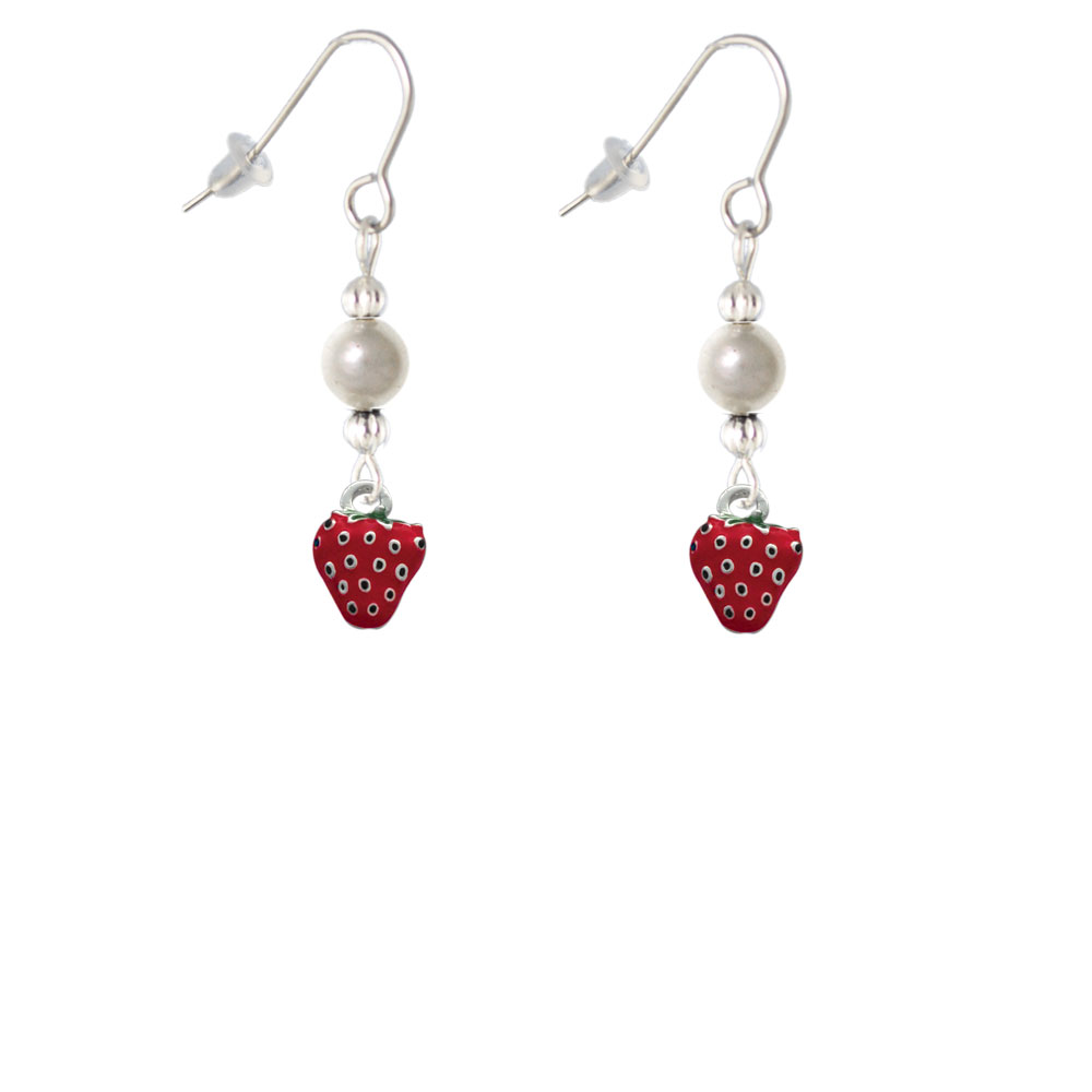 Delight Jewelry Mini Red Enamel Strawberry Imitation Pearl Bead French Earrings