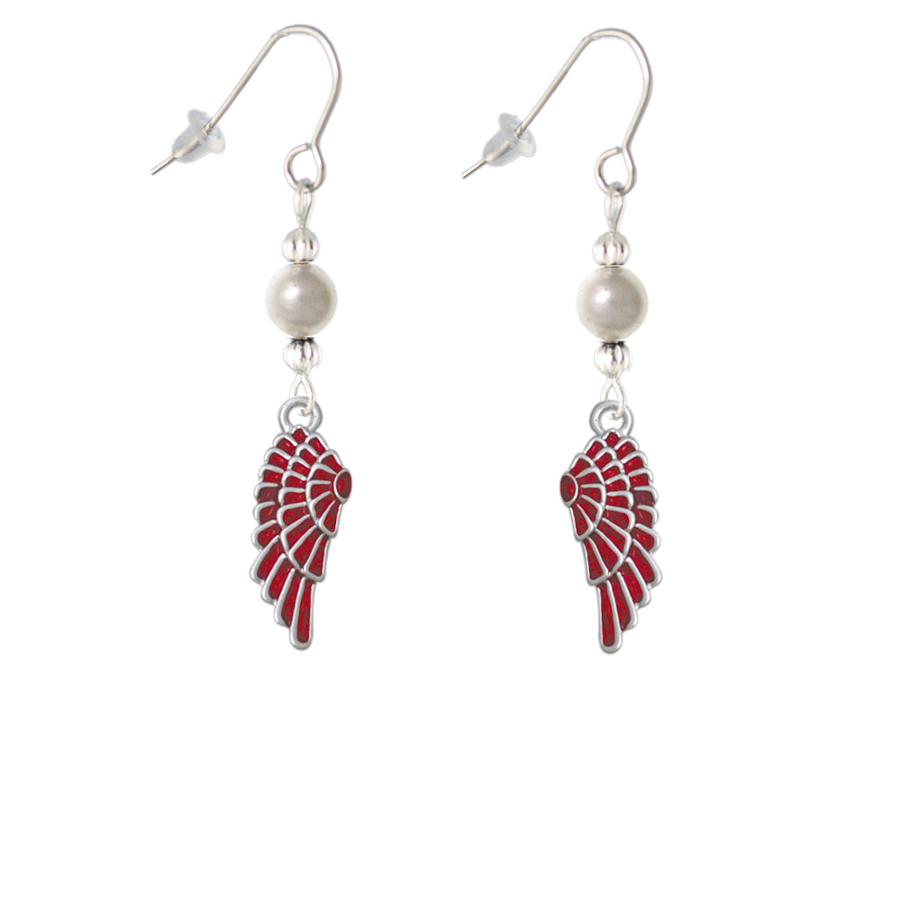 Delight Jewelry Medium Translucent Red Angel Wing Imitation Pearl Bead French Earrings