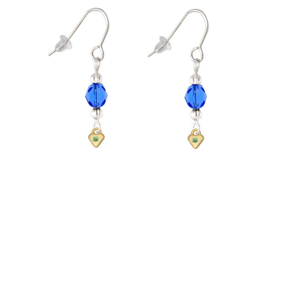 Delight Jewelry Mini August - Lime Green Crystal Gold Tone Heart Blue Bead French Earrings