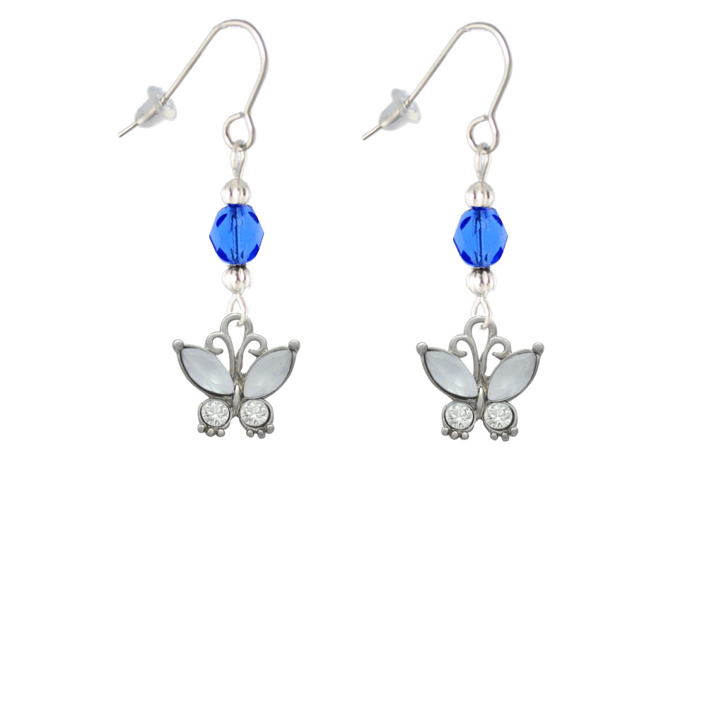 Delight Jewelry Butterfly with White Wings & Clear Crystals Blue Bead French Earrings