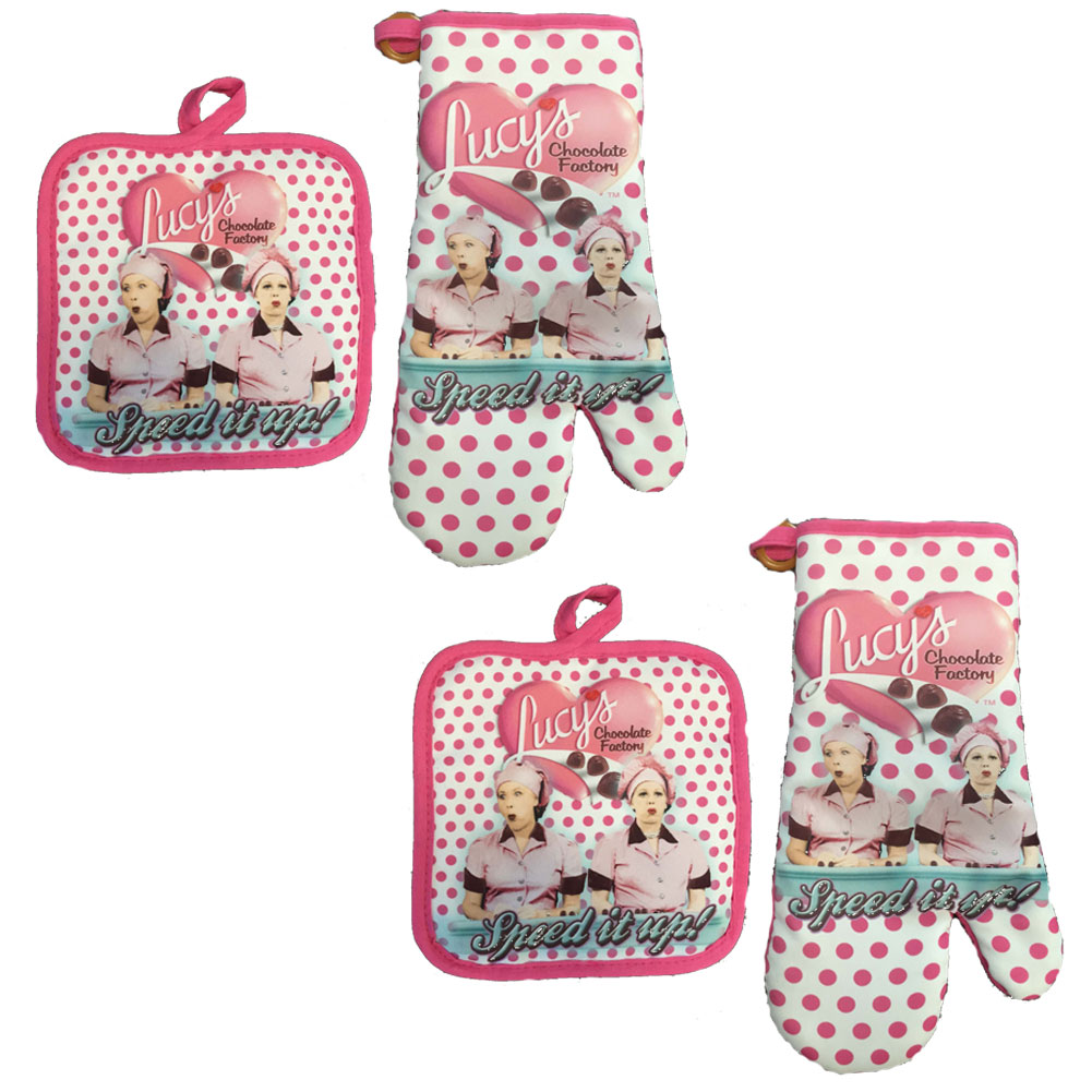 Johnson Smith Co Set 2 I Love Lucy Chocolate Factory Scene Oven Johnson Smith Co Set 2 I Love Lucy Chocolate Factory Scene Oven Mitt Potholder Baker Kits
