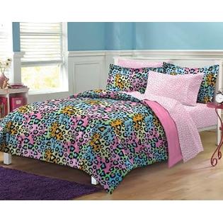 Kids Bedding Rainbow Leopard Girls Twin Comforter Set 5 Piece Bed