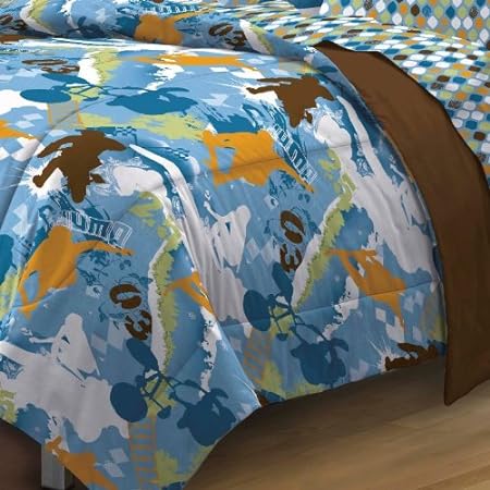 Kids Bedding Extreme Sports Skateboarding Surfing Boys Twin Comforter Set (5 Piece Bed In A Bag)