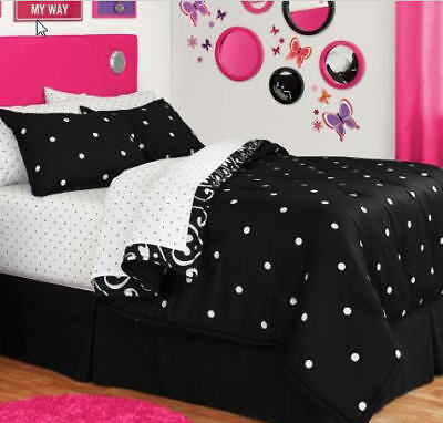 Creative Kids Black White Polka Dots, Girl Queen Bed In A Bag Sets