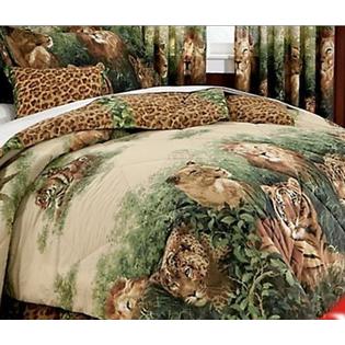 Wild Cats Lion Leopard Tiger Jungle Safari King Comforter Set