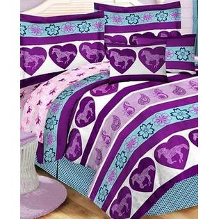 Country Living Purple Blue Girls Pony Horse Full Comforter Set