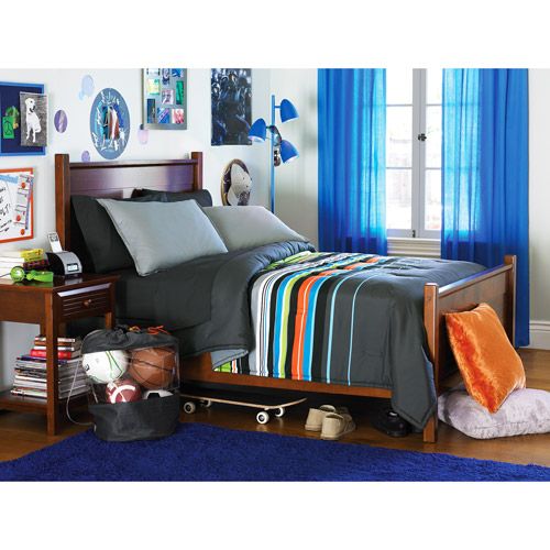 Modern Living Gray Blue Orange Green Boys Striped Full Comforter