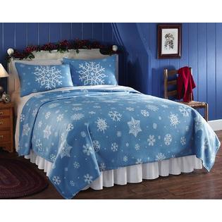 Holiday Home Blue White Twin Snowflake Fleece Coverlet Comforter