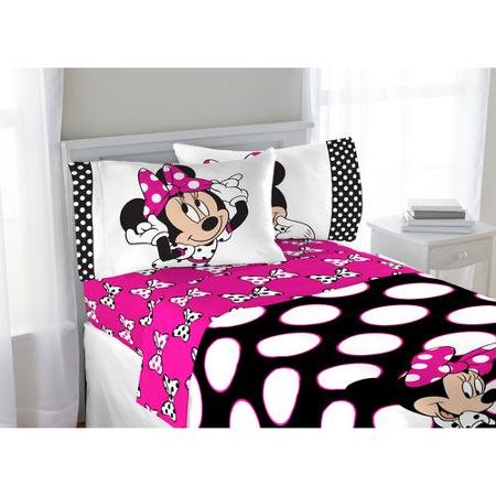 Disney Minnie Mouse Pink Black Polka Dots Full Comforter Sheet