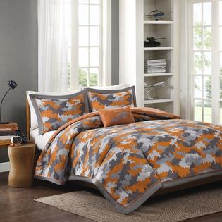 Military Life Gray Orange Camouflage Camo Full Queen Comforter