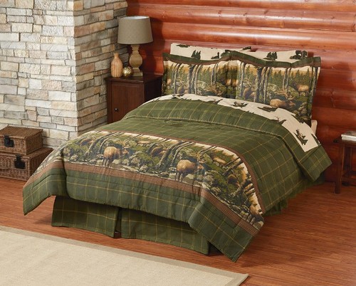 Mountain Home Elk Moose Cabin Lodge Hunting Twin Comforter Set 6