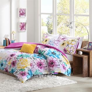 Modern Living Pink Blue Yellow Flowers King Comforter Shams Toss Pillows 5 Piece Bed In A Bag Yellow Flowers King Comforter Shams, Sears Bed In A Bag King