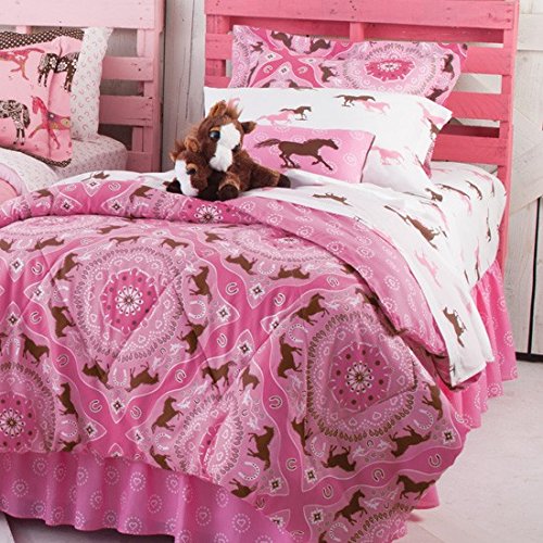 Country Living Pink Pony Bandana Horse Print Twin Comforter Set (6 Piece Bed In A Bag)