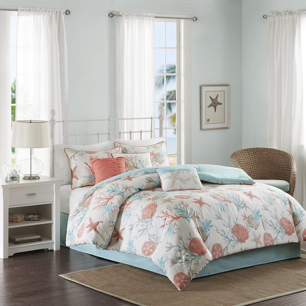 Island Living C Teal Seass Starfish Beach California King Comforter Set 7 Piece Bed In A Bag Island Living C Teal Seass, Cal King Coastal Bedding