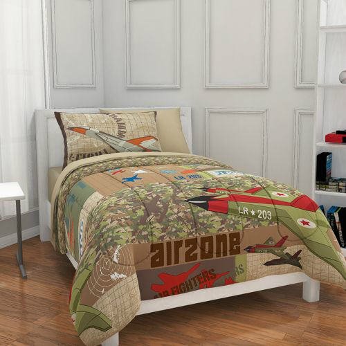 Kids Bedding Airplane, Fighter Jet, Military, Camouflage, Boys Full Comforter Set (7 Piece Bed In A Bag)