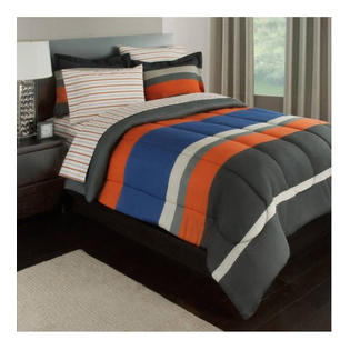 Modern Living Gray Orange Blue Stripes Boys Teen Twin Comforter