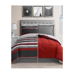 Urban Living Gray Red Teen Boys Stripe Reversible Cal King Comforter Set 8 Piece Bed In Bag Urban Living Gray Red Teen Boys, Cal King Bed In Bag Sets