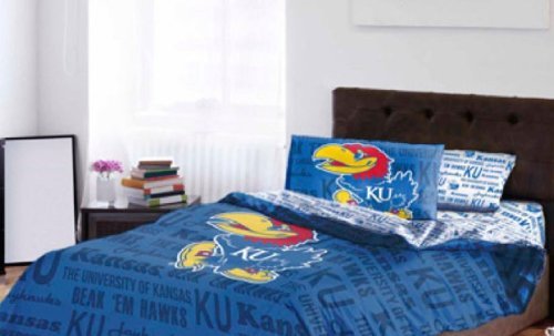 NCAA Kansas Jayhawks Twin Comforter & Sheet Set (4 Piece Bed In A Bag)